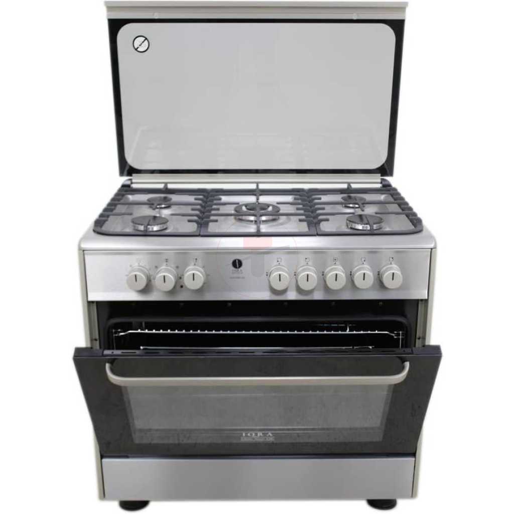 IQRA Full Gas Cooker 90x60cm, IQ-FC9001SS 5-Gas Burners Cooker, Auto Ignition, Gas Oven, Dual Fan, Grill & Rotisserie – Stainless Steel Combo Cookers TilyExpress