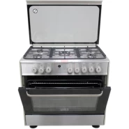 IQRA Full Gas Cooker 90x60cm, IQ-FC9001SS 5-Gas Burners Cooker, Auto Ignition, Electric Oven, Dual Fan, Grill & Rotisserie - Stainless Steel