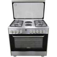 IQRA 90x60cm, 4-Gas Burners & 2 Electric Plates Cooker, Auto Ignition, Electric Oven, Dual Fan, Grill & Rotisserie - Stainless Steel