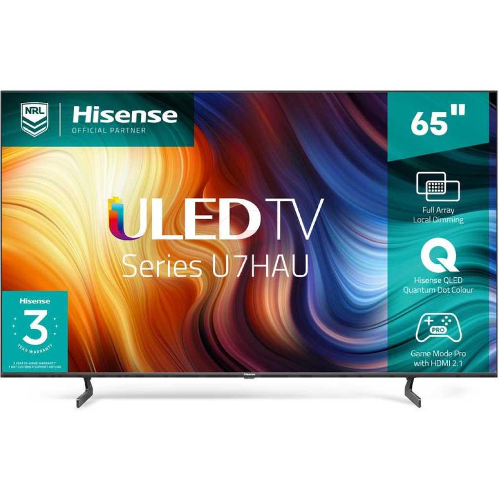 Hisense 65-Inch ULED TV; Quantum Dot 4K Smart VIDAA TV, Dolby Atmos, HDR, Bluetooth, HDMI, USB, Inbuilt Free To Air Decoder (65U7G ) - Black