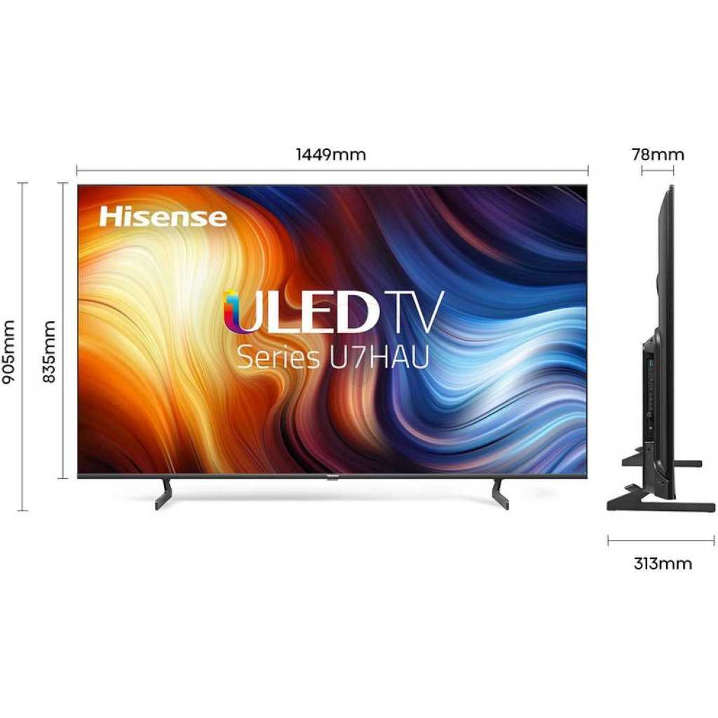Hisense 65-Inch ULED TV; Quantum Dot 4K Smart VIDAA TV, Dolby Atmos, HDR, Bluetooth, HDMI, USB, Inbuilt Free To Air Decoder (65U7G ) - Black