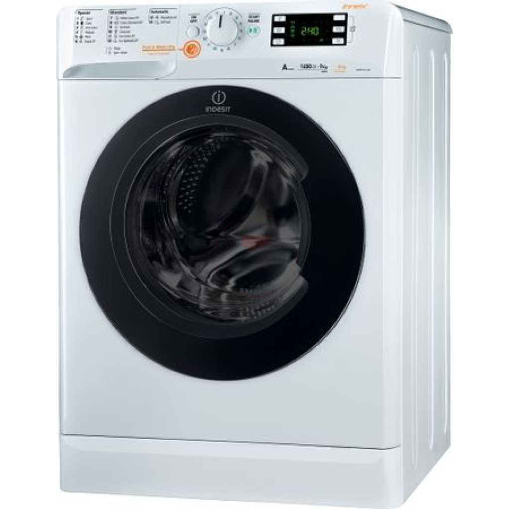 Indesit 9kg/6kg Wash & Dry Combination Washing Machine (9kg-Wash & 6kg-Dry) XWDE961480; 1400rpm, 14 Wash Programs, Quick Wash Button - Italy - Silver