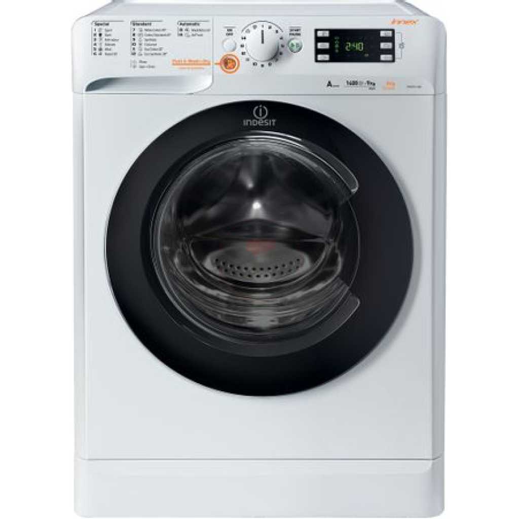 Indesit 9kg/6kg Wash & Dry Combination Washing Machine (9kg-Wash & 6kg-Dry) XWDE961480; 1400rpm, 14 Wash Programs, Quick Wash Button - Italy - Silver