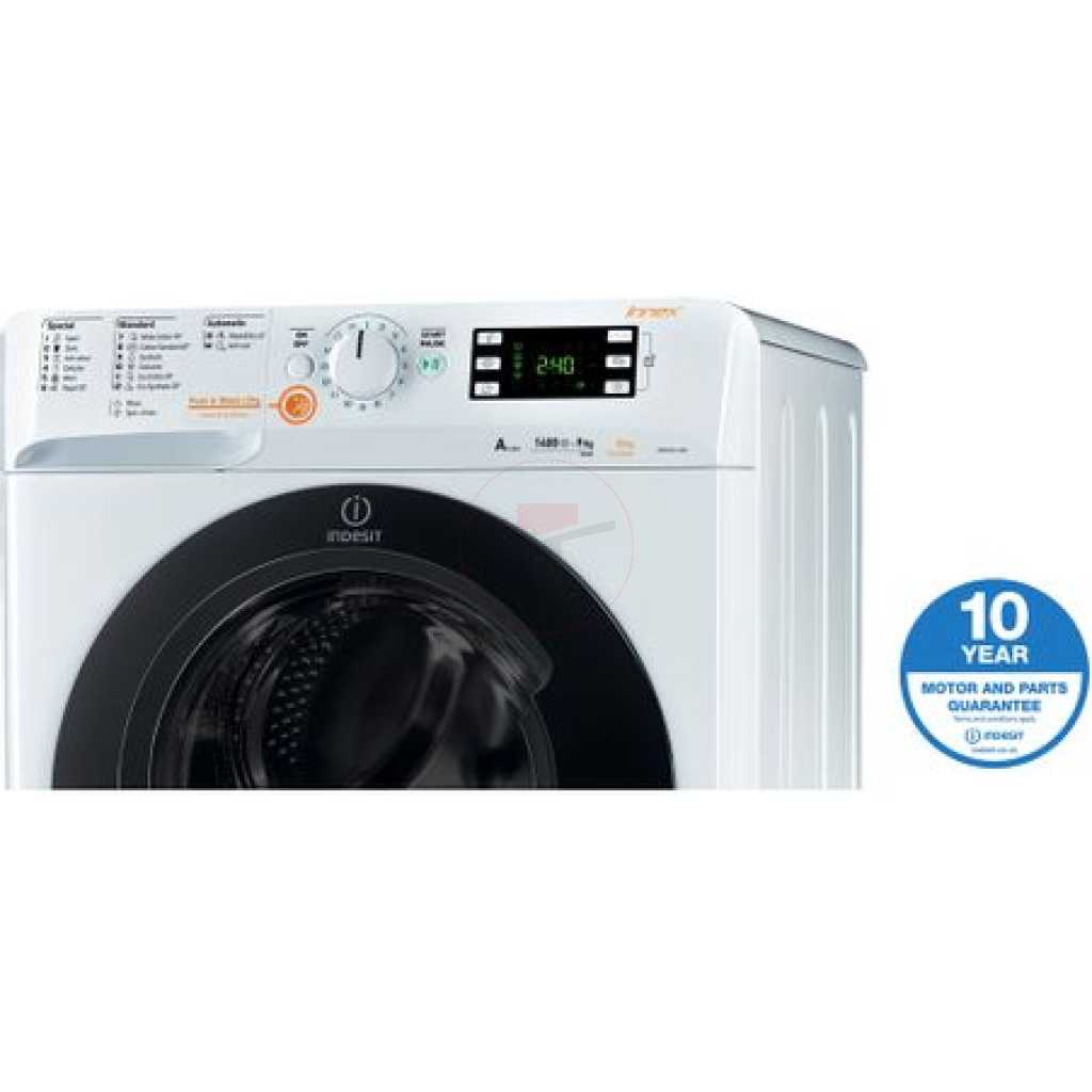 Indesit 9kg/6kg Wash & Dry Combination Washing Machine (9kg-Wash & 6kg-Dry) XWDE961480; 1400rpm, 14 Wash Programs, Quick Wash Button - Italy - Silver