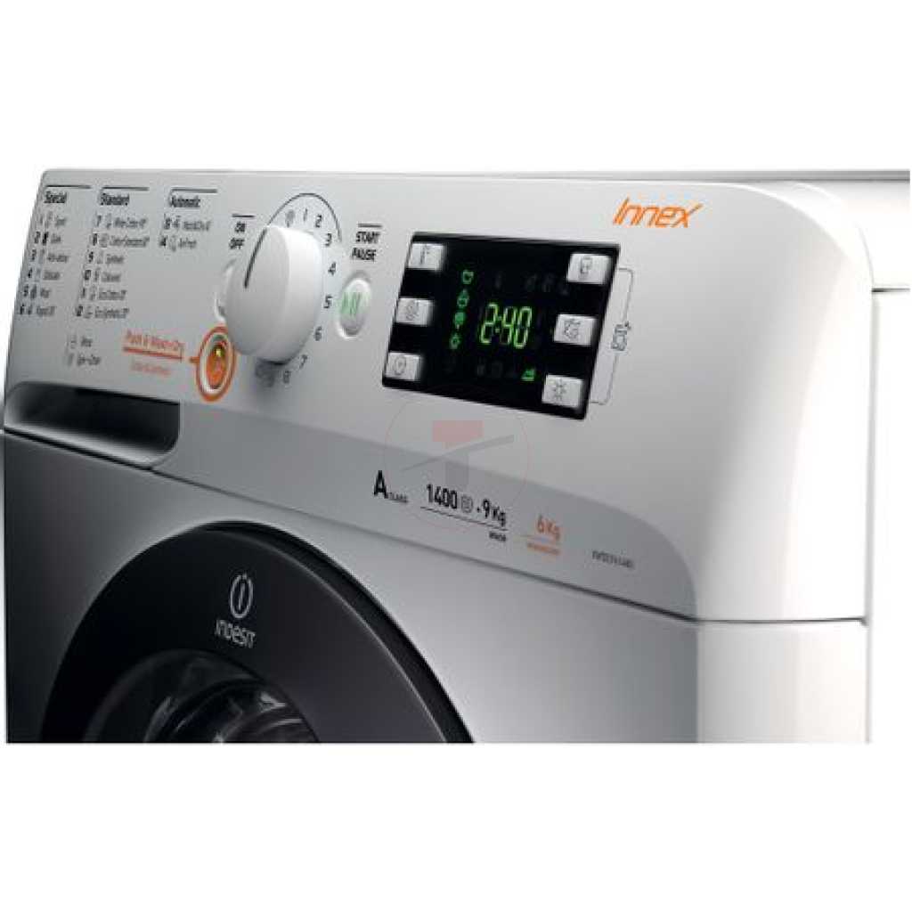 Indesit 9kg/6kg Wash & Dry Combination Washing Machine (9kg-Wash & 6kg-Dry) XWDE961480; 1400rpm, 14 Wash Programs, Quick Wash Button - Italy - Silver
