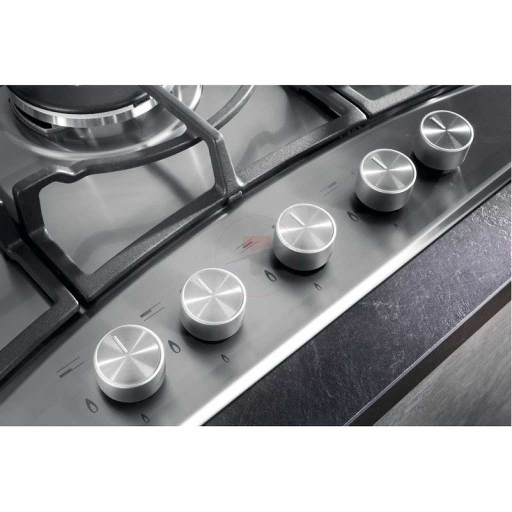 Ariston 75cm 5-Gas Burners Built-in Gas Hob PCN 751 T/IX/A; Gas Cooker, Auto Ignition, Safety Device For Flame Failure Protection, Cast Iron Pan Supports - Stainless Steel