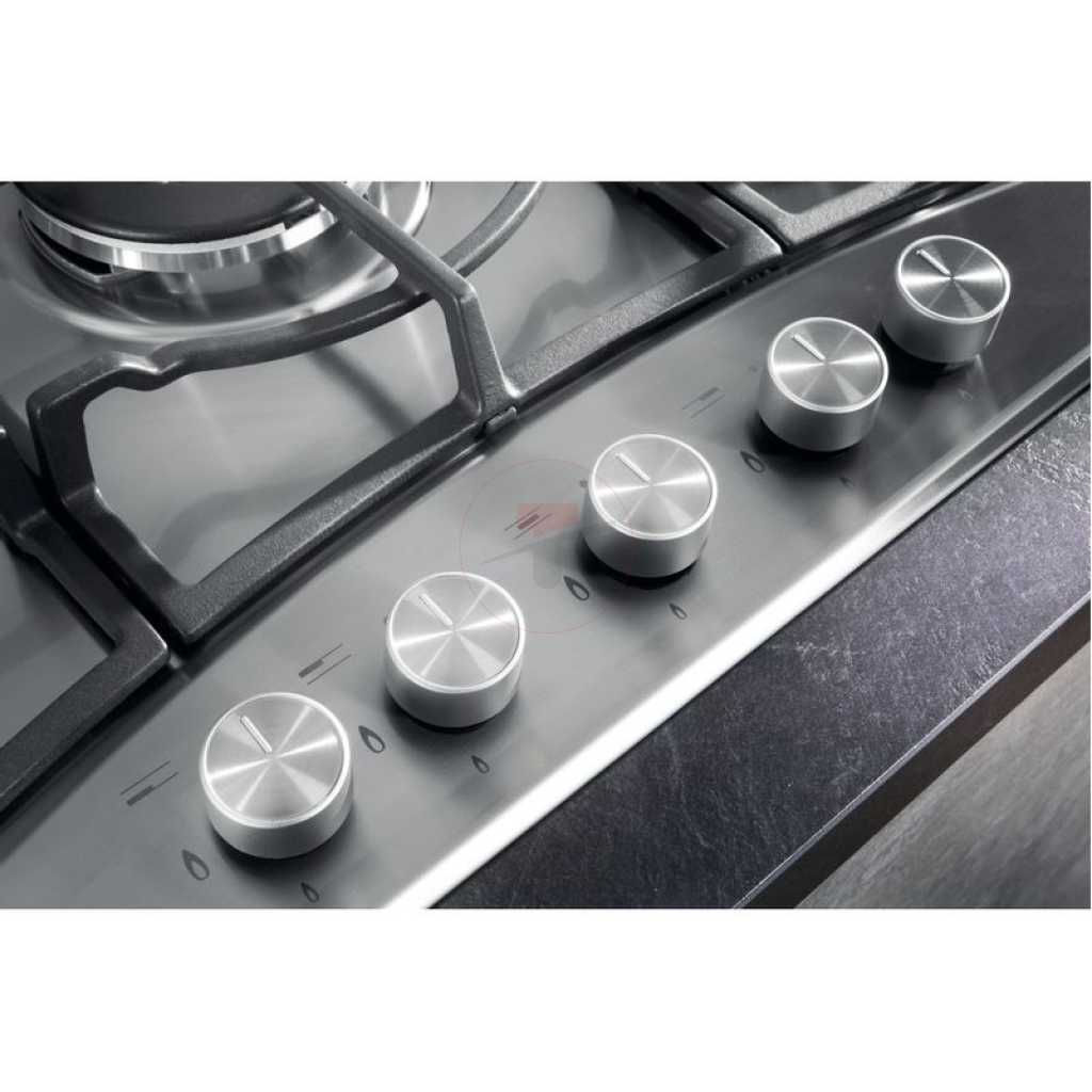 Ariston 75cm 5-Gas Burners Built-in Gas Hob PCN 751 T/IX/A; Auto Ignition, Safety Device For Flame Failure Protection, Cast Iron Pan Supports - Stainless Steel