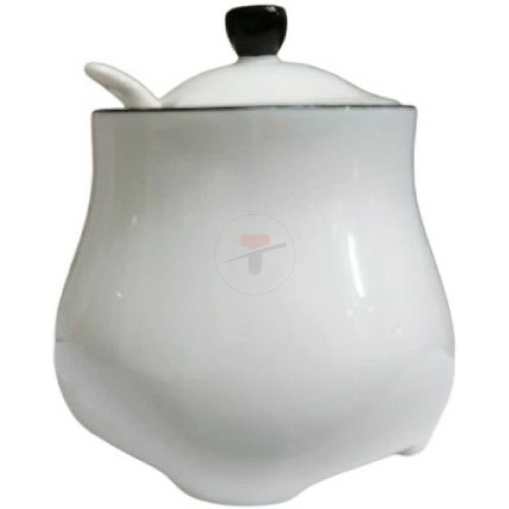 Ceramic Spice Sugar Bowl Dish - White