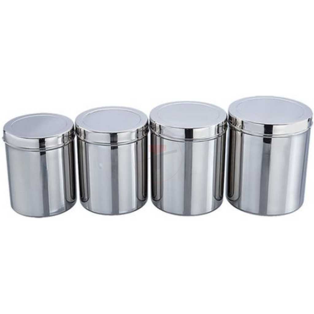 Stainless Steel Deep Tins With Lids (Set of 4) -(Capacity of 3 L, 2.5 L, 1.8 L, 1.25 L) - Vertical Storage Container - Silver