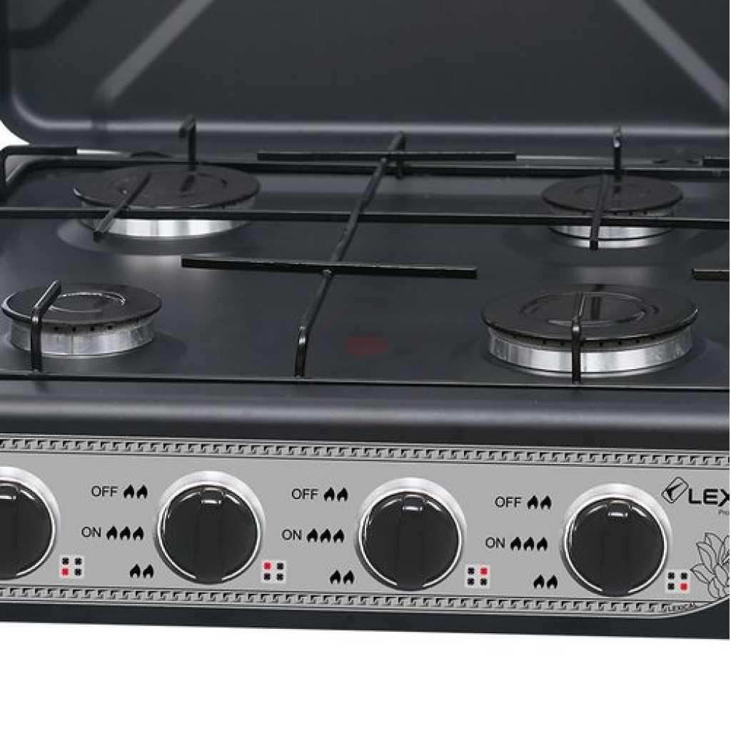 4 Burner Gas Cooker Stove With Lid -Black.