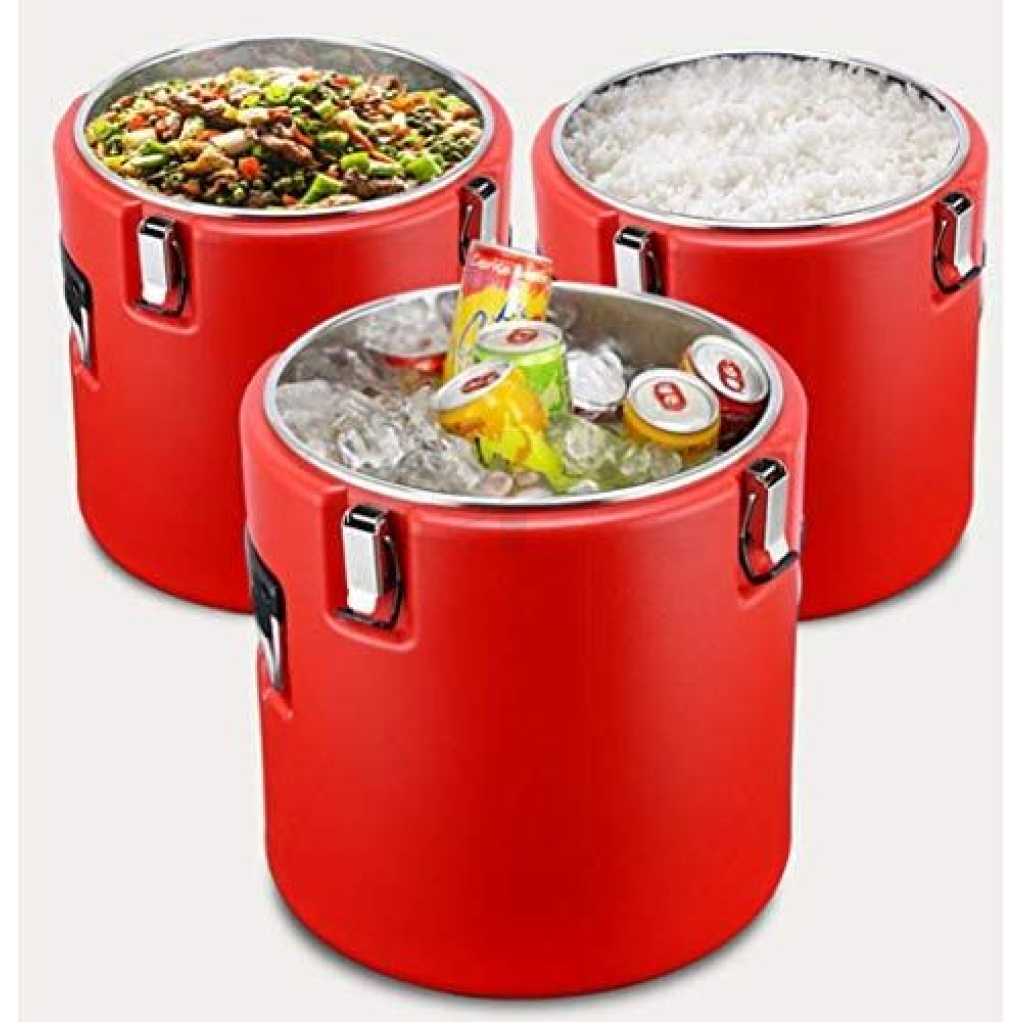 18L Commercial Insulated Rice Barrel Cold Beverage Carrier with One Botton Exhaust, Iced Container with Particle Surface, for Drink,Coffee, Milk & Ice, Panic, Home Party - Red