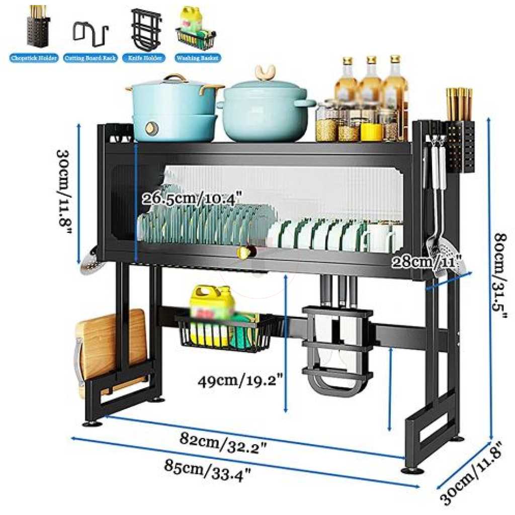 Over The Sink Dish Drying Rack Dish Drainer For Storage Kitchen Counter Organization Display - Black