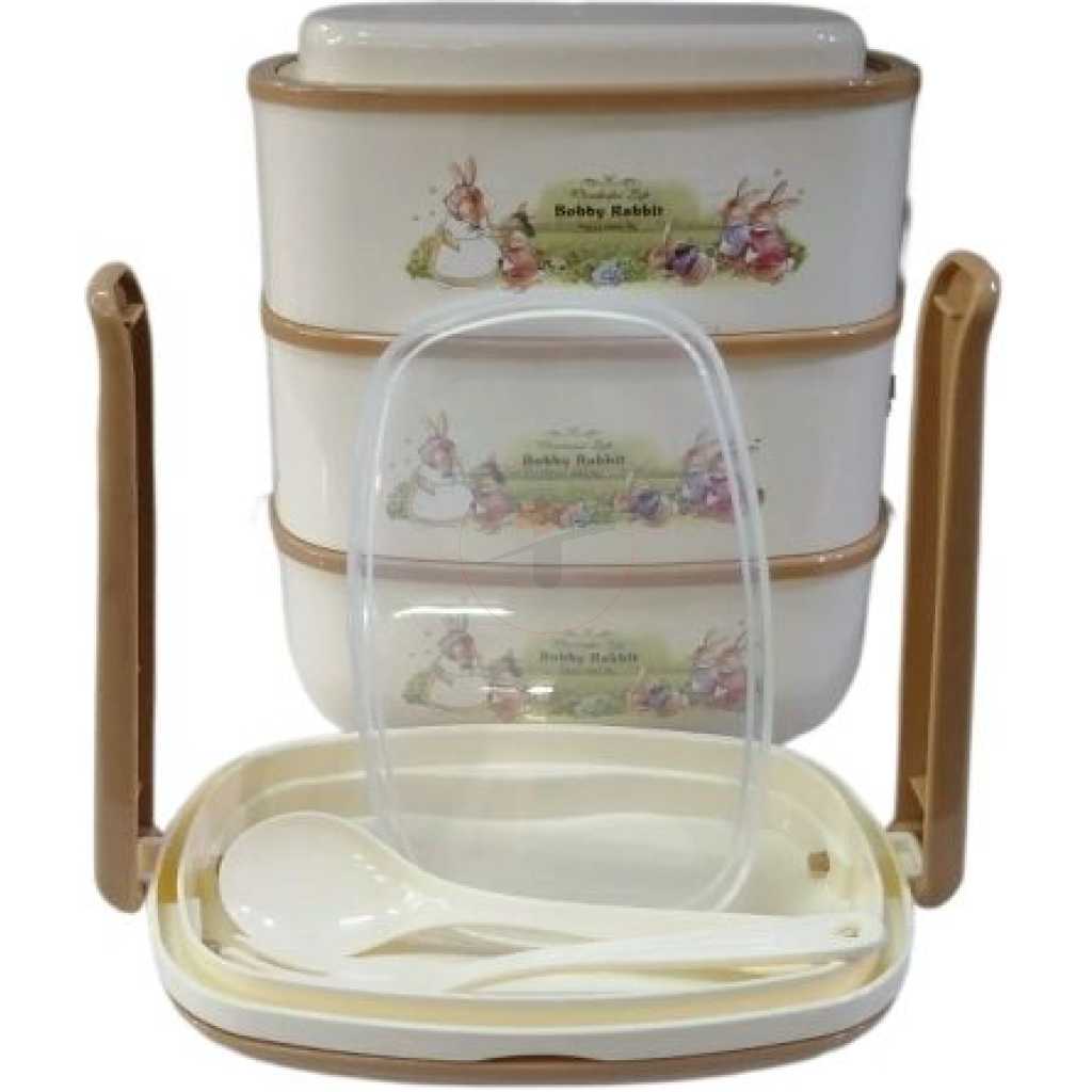 3 Layer Rabbit Lunch Box Container Tiffin - Cream