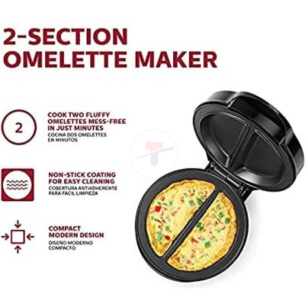 2 Section Stainless steel Non-Stick Omelet & Frittata Maker - Black