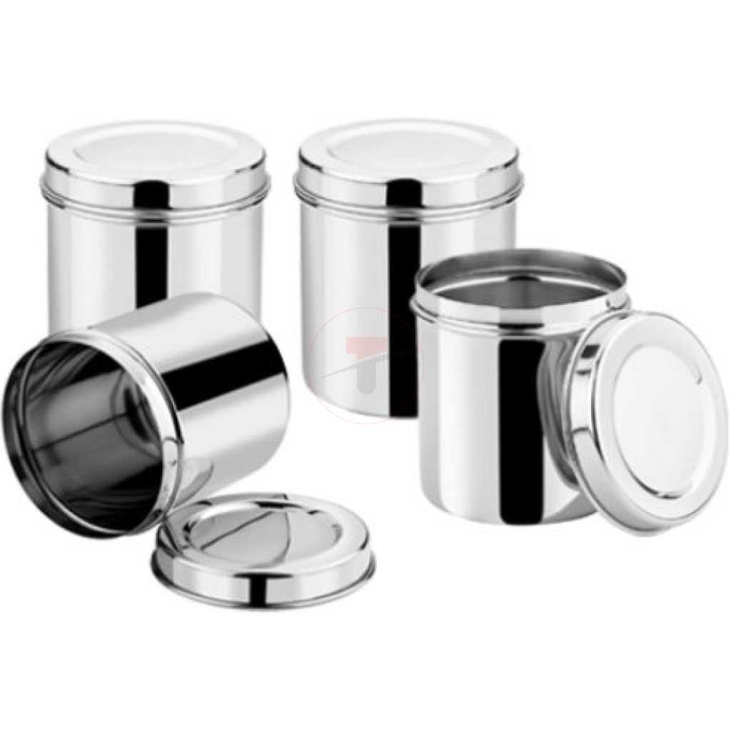 Stainless Steel Deep Tins With Lids (Set of 4) -(Capacity of 3 L, 2.5 L, 1.8 L, 1.25 L) - Vertical Storage Container - Silver