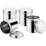 Stainless Steel Deep Tins With Lids (Set of 4) -(Capacity of 3 L, 2.5 L, 1.8 L, 1.25 L) - Vertical Storage Container - Silver