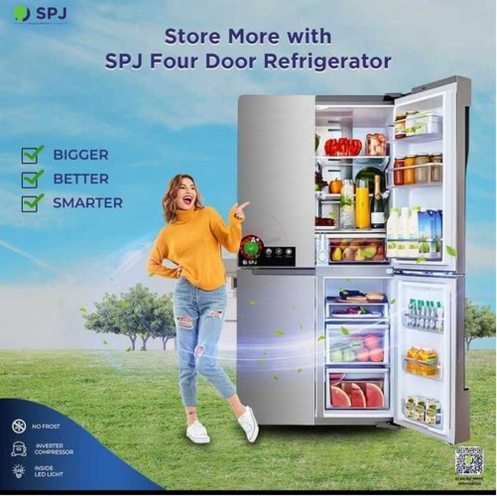 SPJ 559L 4 Door Elegant Glass Finish Refrigerator - Inox