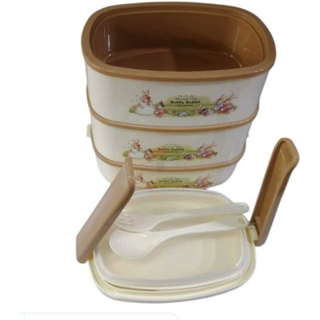 3 Layer Rabbit Lunch Box Container Tiffin - Cream