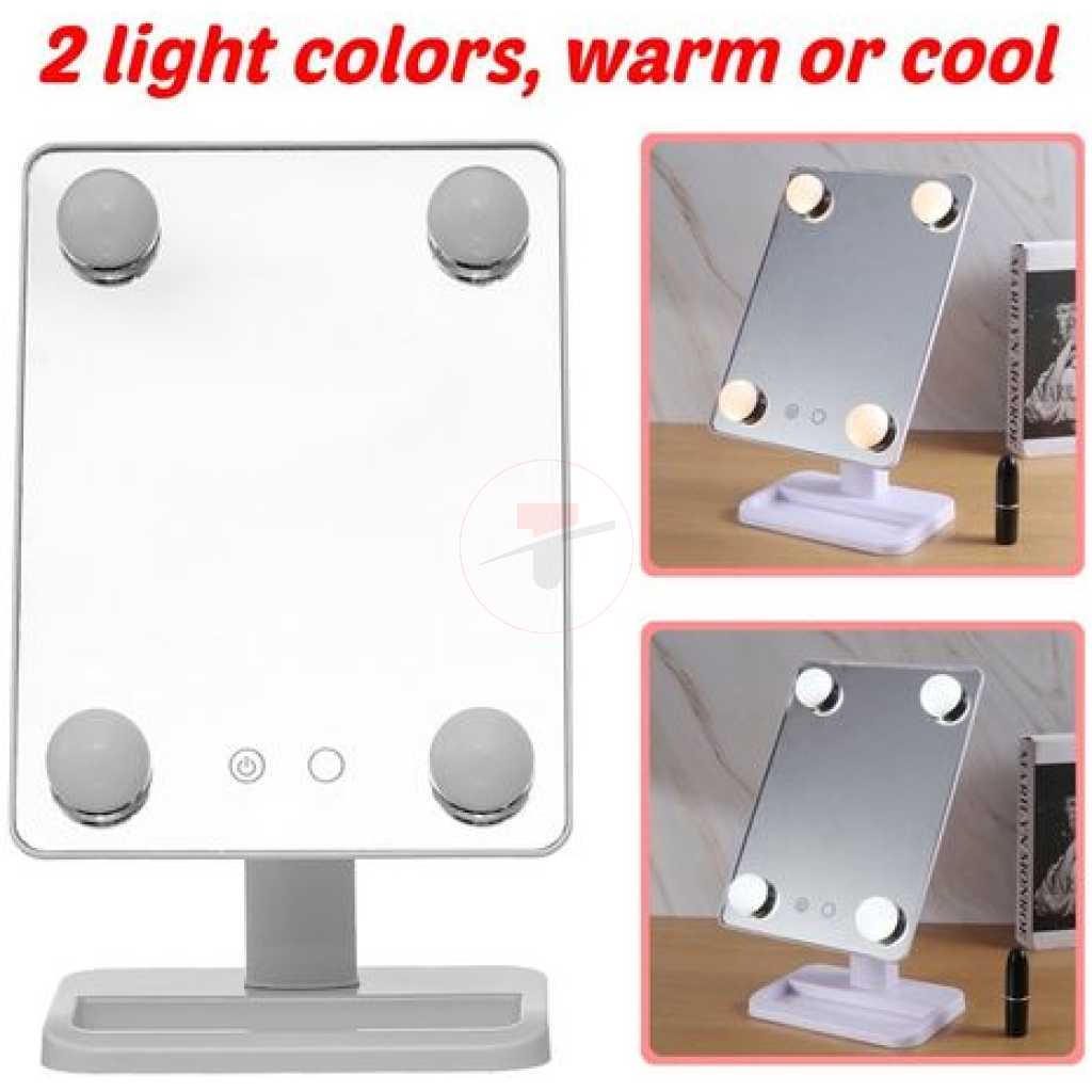 Vanity Makeup Mirror, With 4 Bulbs Lights, Touch Screen, 360° Rotation, White