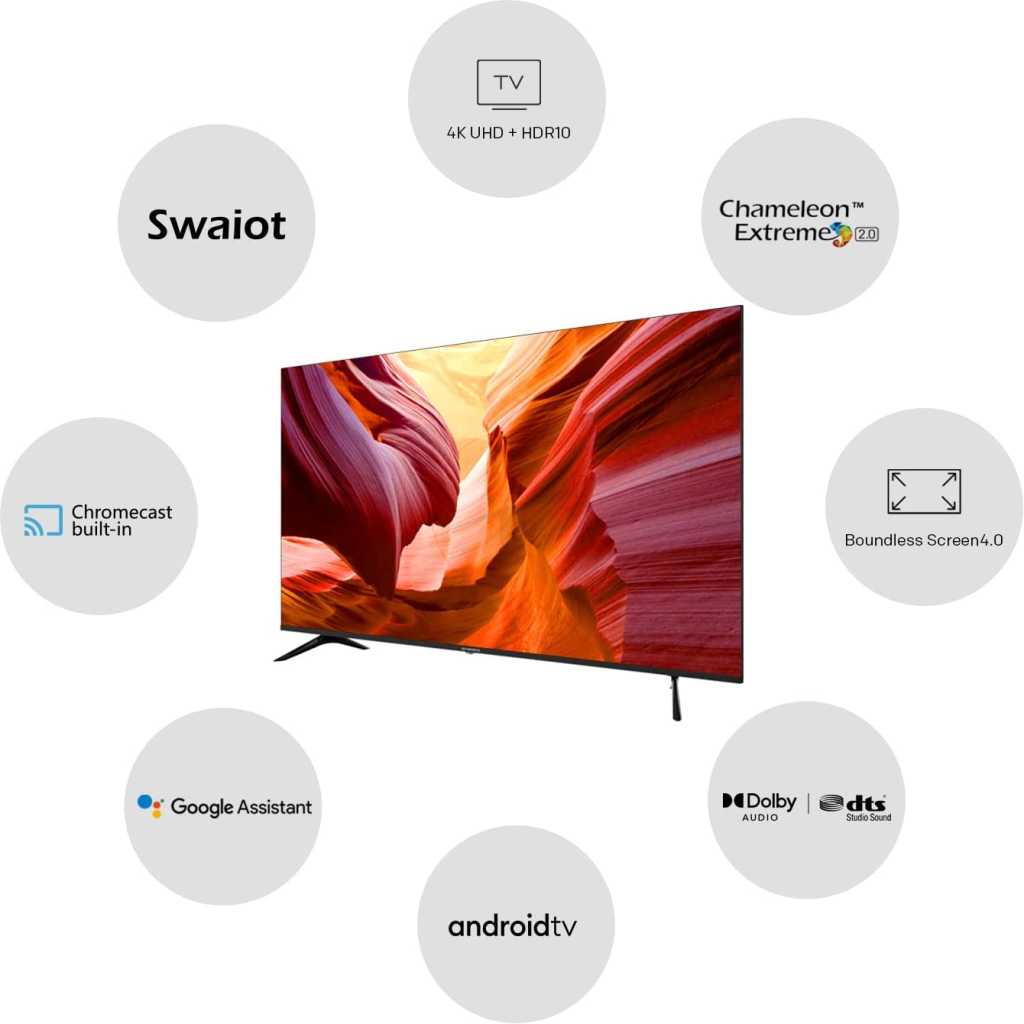 Skyworth 65-Inch TV 65SUC9300; UHD 4K Android Smart, Bluetooth, HDMI, USB, HDR10, Chromecast Built-in, VGA, WiFi, Game Mode, Google Assistant With Inbuilt Free To Air Decoder - Black