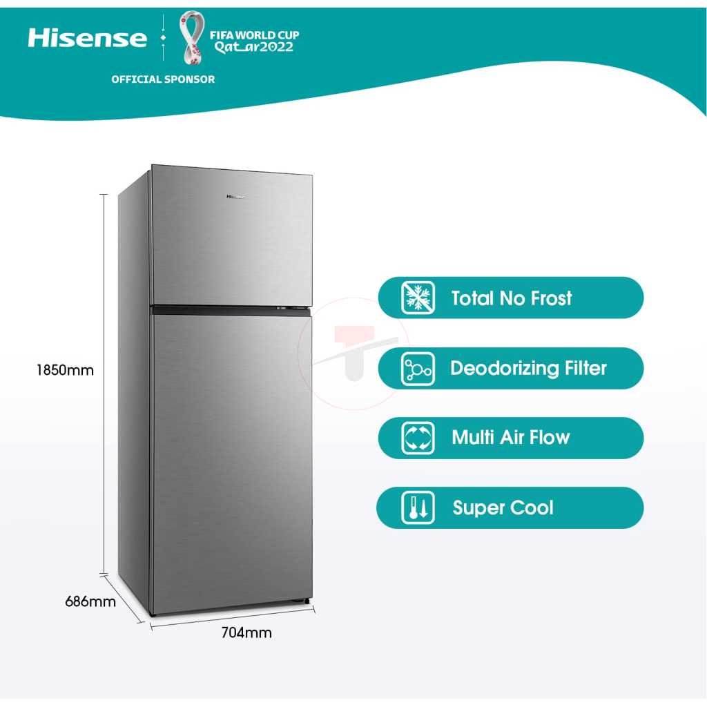 Hisense 599L Fridge RT599N4ASU; Double Door Frost Free Top Mount Freezer Refrigerator - Silver