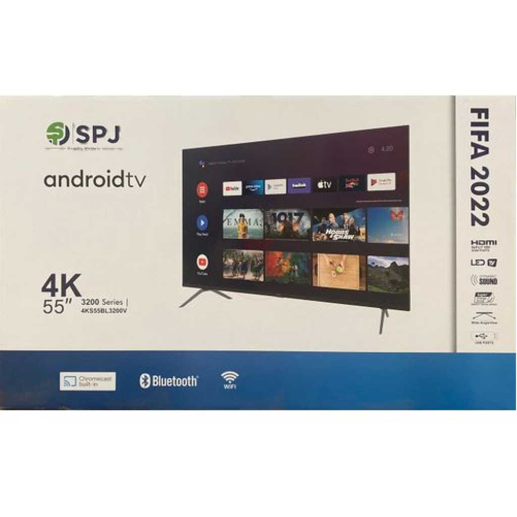 SPJ 55 Inch 4K Ultra HD Android Smart Tv With Built-In WIFI - Black