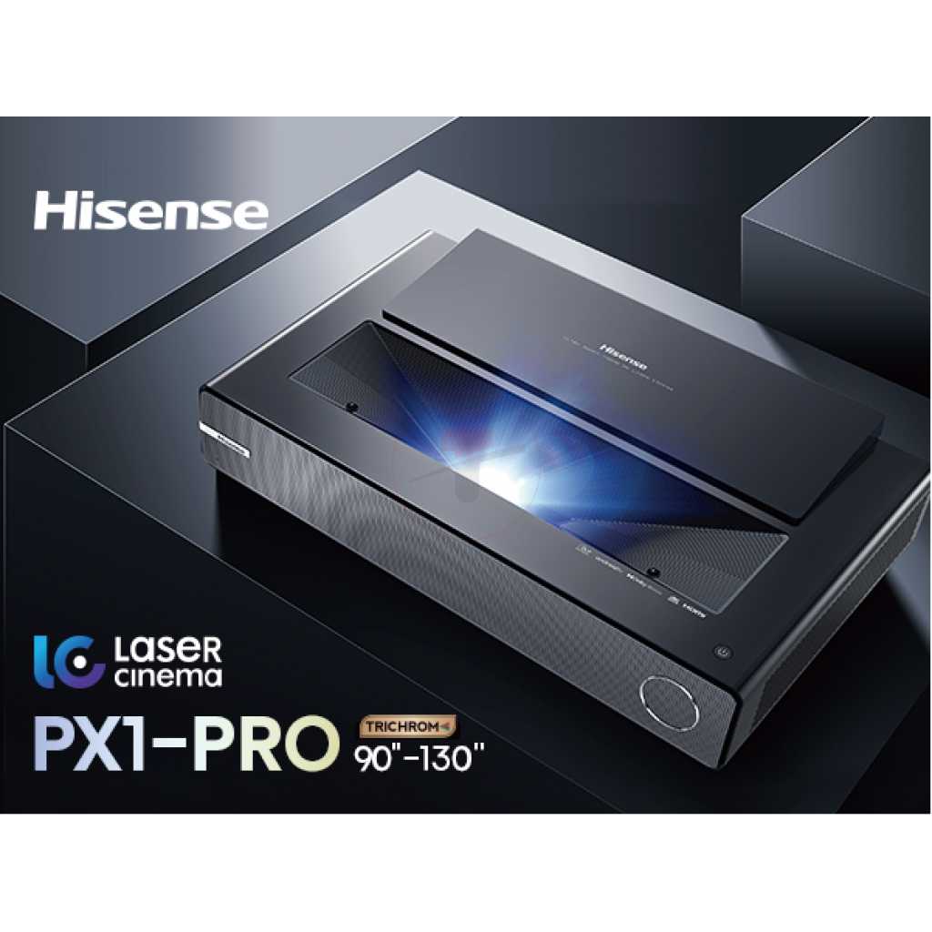 Hisense Laser Projector PX1-PRO 4K UHD Triple-Laser UST Ultra Short Throw Projector, 2200 Lumens, Android TV, HDR10, 30W (Stereo) Dolby Atmos, Dolby Vision, Built-in Alexa and Google Assistant - Black