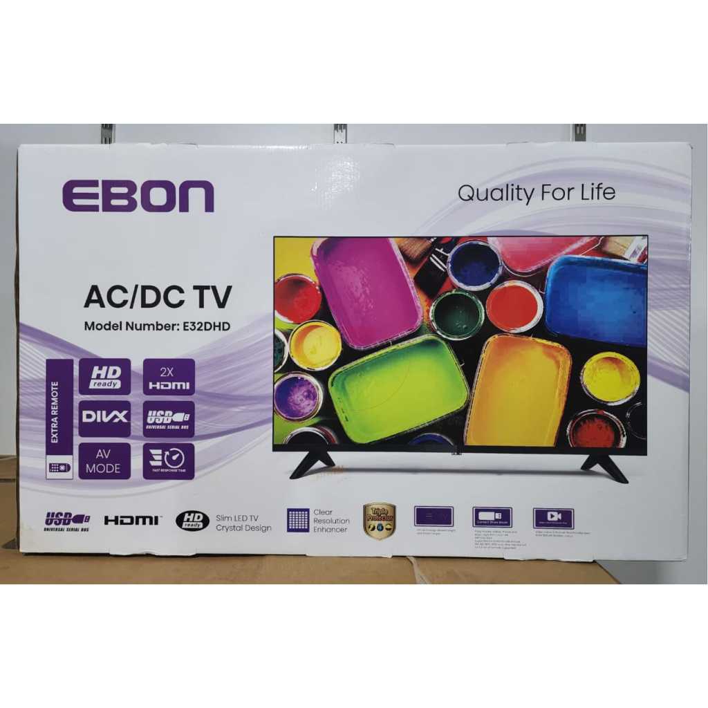 EBON 32-Inch Digital TV E32DHD; Frameless, HD- ready LED TV, 2- Remote Controls, AC/DC, 2- HDMI Ports, USB, Inbuilt Free To Air Decoder – Black Digital TVs TilyExpress 2