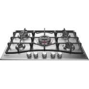 Ariston 75cm 5-Gas Burners Built-in Gas Hob PCN 751 T/IX/A; Auto Ignition, Safety Device For Flame Failure Protection, Cast Iron Pan Supports - Stainless Steel