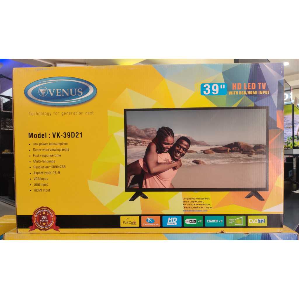 Venus Japan 39-Inch Digital TV VK39D21; HD-ready USB, HDMI, VGA, Inbuilt Free To Air Decoder - Made in Japan