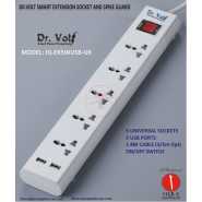 Dr. Volt 5 Ports Extension Cable IQ-EX5WUSB-UK, 2 USB, 220-240V, 1.8M Cable, 13A Fuse Plug, Inbuilt Power Surge Protector - White