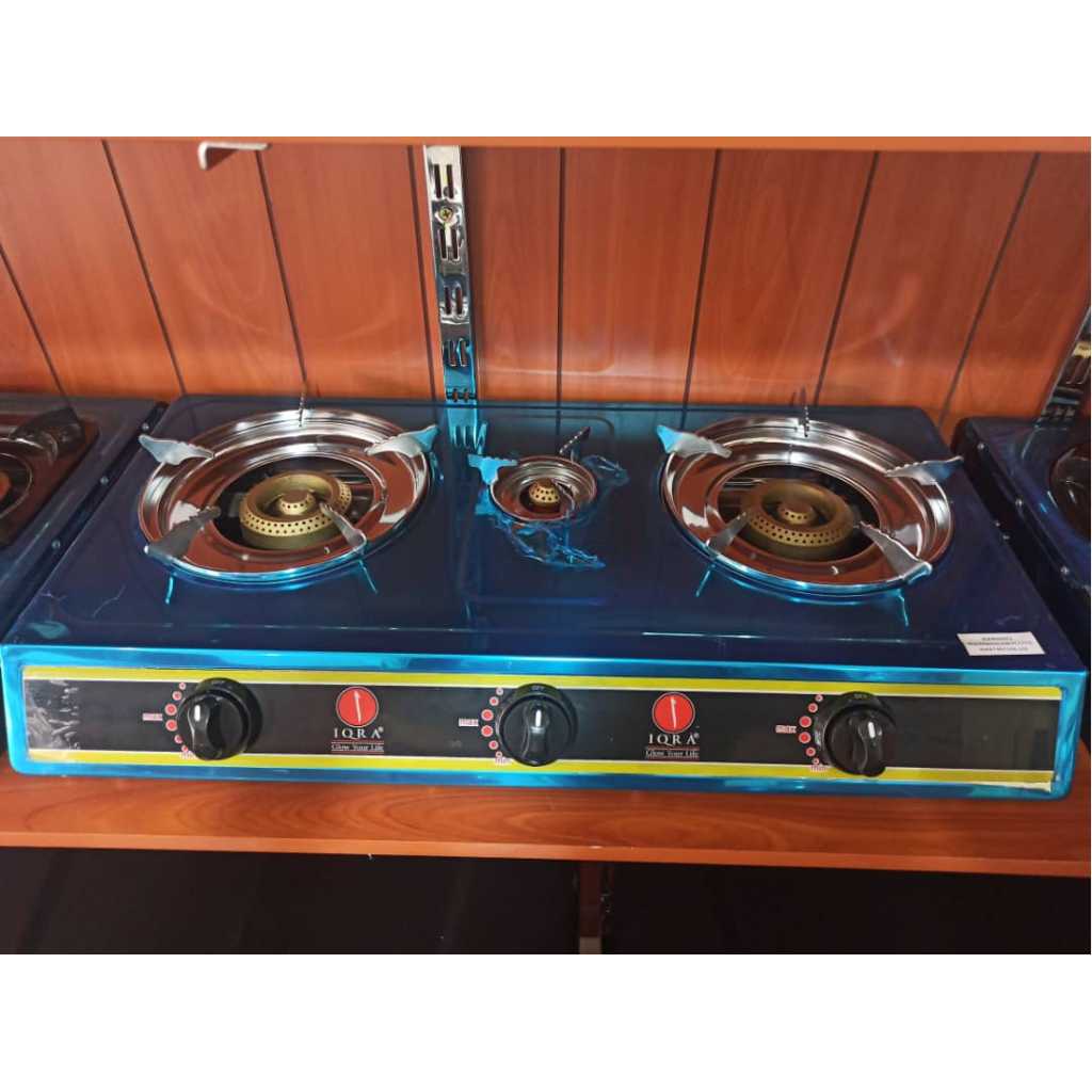 IQRA Gas Stove IQ-GS3BSS; Three Burner, Auto Ignition, Gas Cooker - Stainless Steel