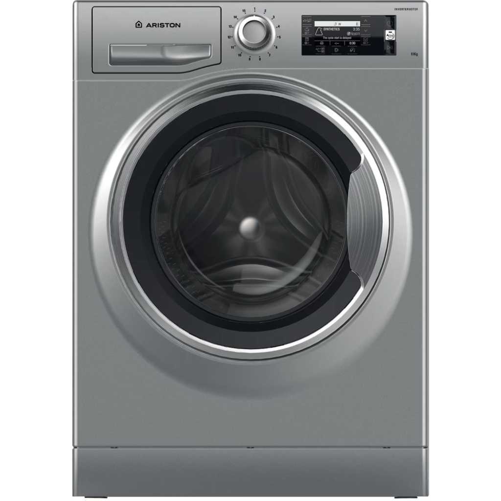 Ariston 11kg Washing Machine NLLCD 1165 SC AD EX; Freestanding Front Loading; 1600rpm, A+++, Inverter Motor, Stop & Add, 18 Washing Programs - Italy - Silver