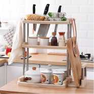 3 Tier Plastic Spice Rack Organizer Spice Jars Bottle Stand Holder Storage Shelves + Hanging Hooks- Multi-colour.