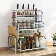 3 Tier Spice Rack Organizer Spice Jars Bottle Stand Holder Kitchen Storage Shelves + Hanging Hooks- Multi-colour.