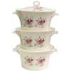 3 Piece Pink Flowered Soup Food Serving Dishes Bowls Casserole Pots- White