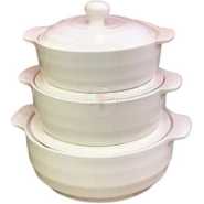 3 Piece Self Design Soup Food Serving Dishes Bowls Casserole Pots- White
