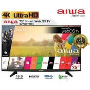 Aiwa 75-Inch UHD 4K Web OS Smart TV WS-758S, Frameless, Youtube, Netflix, Prime Video, USB, Bluetooth, HDMI, Inbuilt Free To Air Decoder - Black