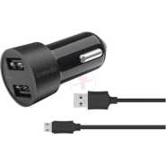Porodo PD-M8J622M-BK - Dual USB Car Charger 3.4A with 4ft Micro USB Cable - Black
