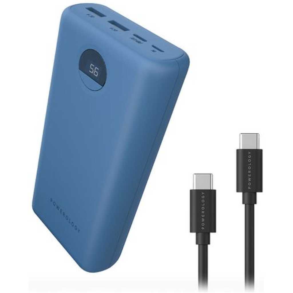 30000mAh Powerology Power Bank 45W PD & QC3 USB-C - BLUE