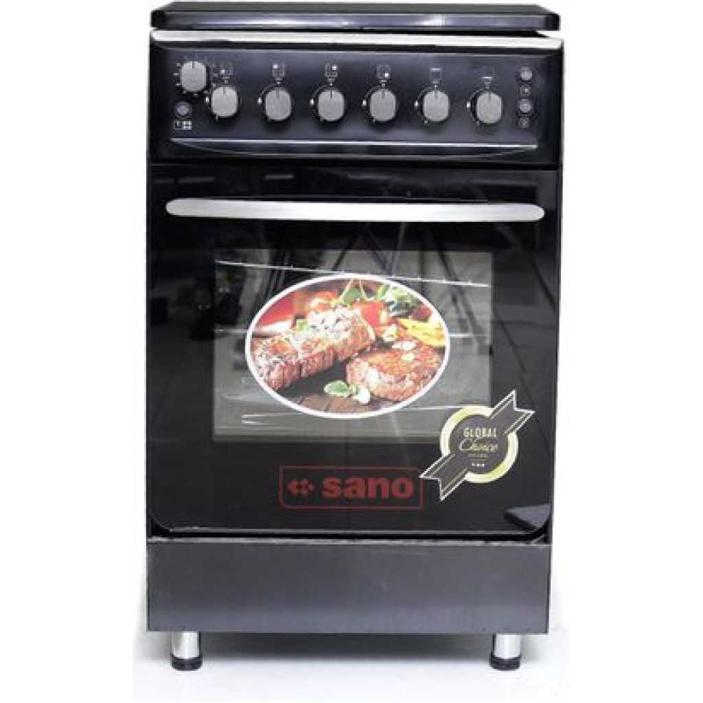 Sano 55X55 3 Gas 1 Electric Cooker; Electric Oven & Grill, Rotisserie, Auto Ignition, Timer, 2 Oven Trays - Black