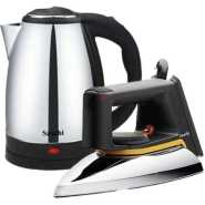 Saachi Bundle Of Flat Iron & 1.8 Litre Stainless Steel Kettle - Silver