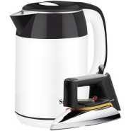 Saachi Bundle Of Flat Iron- Silver & 1.8L Electric Kettle - White & Black