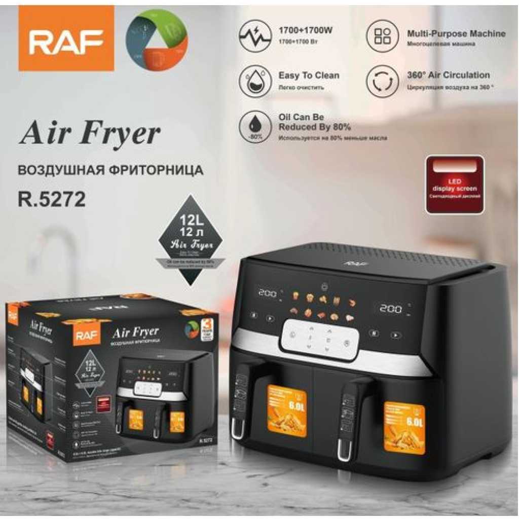 RAF 12L Air Fryer With 2 Independent Baskets - Black