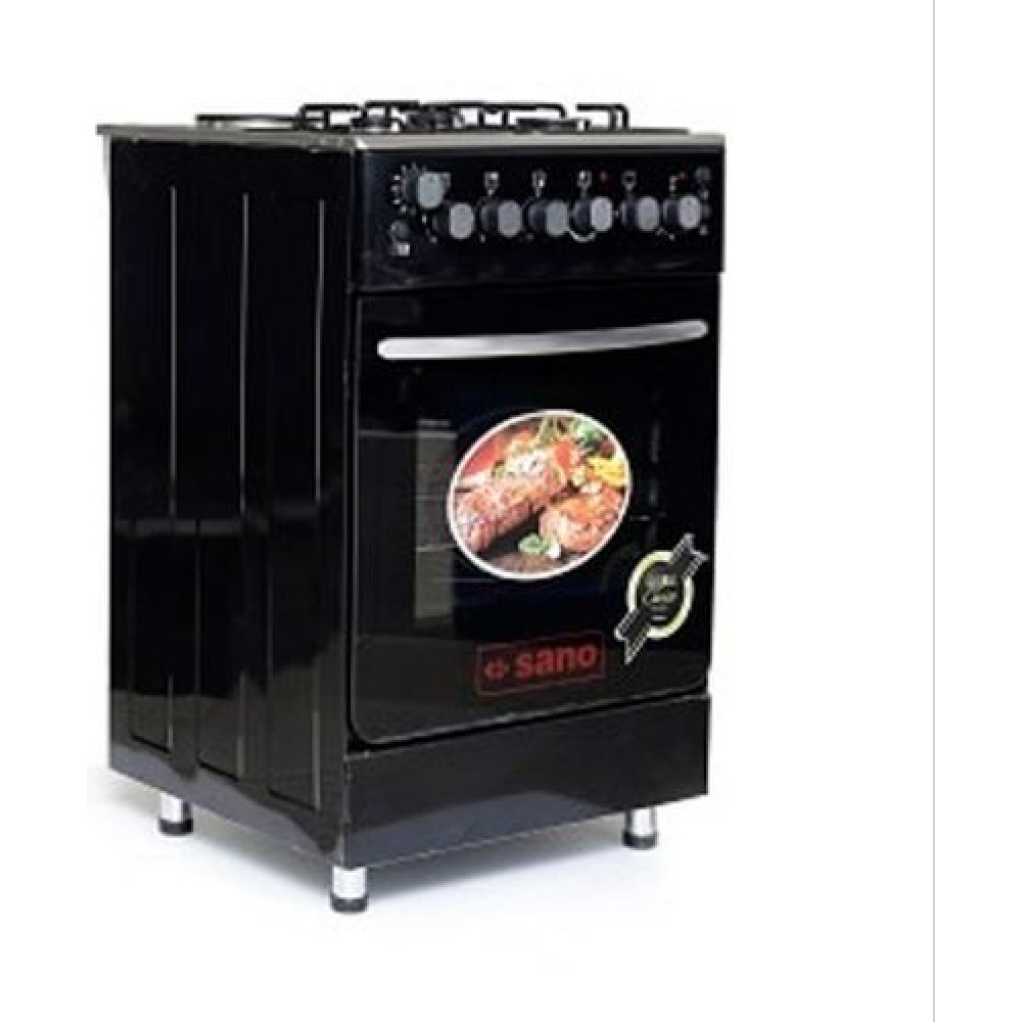 Sano 55X55 Full Gas Cooker, Electric Oven & Grill, Oven Lamp, Auto Iginition, Inbuilt Gas Regulator, Timer - Black