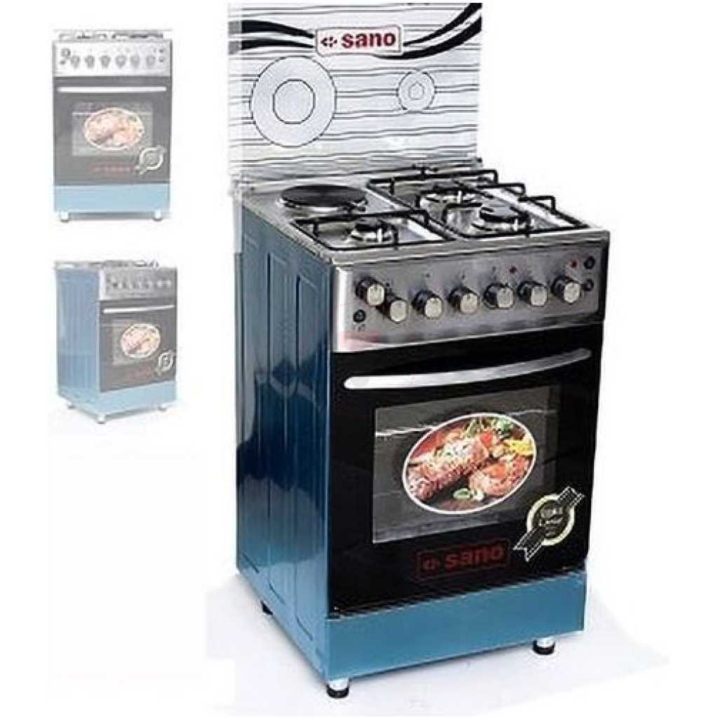 Sano 55X55 3 GAS 1 Electric Cooker With Rotisserie, Electric Oven & Grill, Glass Lid, Oven Tray - Silver