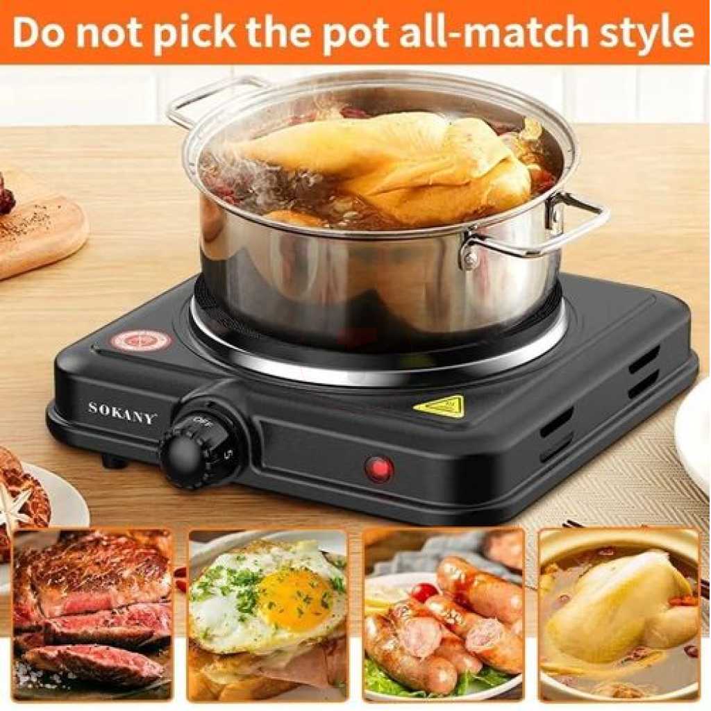 Sokany Eye Flat Single Electric Stove High Fire Power 5 Gear Temperature Adjustment Hot Plate Cooker- Black.