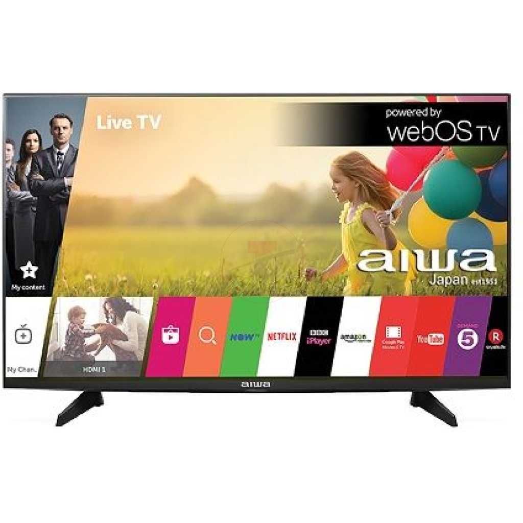 Aiwa 85-Inch UHD 4K Web OS Smart TV WS-858S, Frameless, Youtube, Netflix, Prime Video, USB, Bluetooth, HDMI, Inbuilt Free To Air Decoder - Black