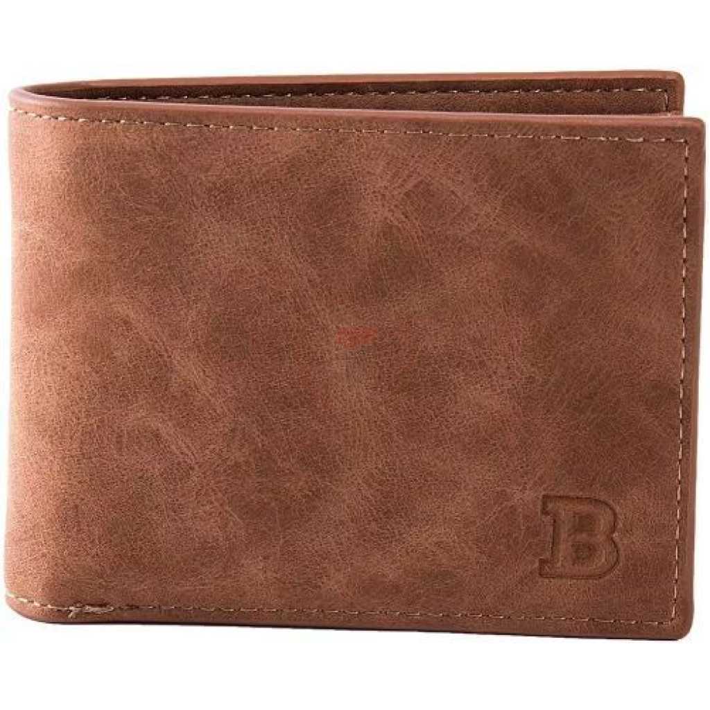 Baborry Vintage Scrub PU Leather Wallet, Short Section Wallet For Men - Coffee