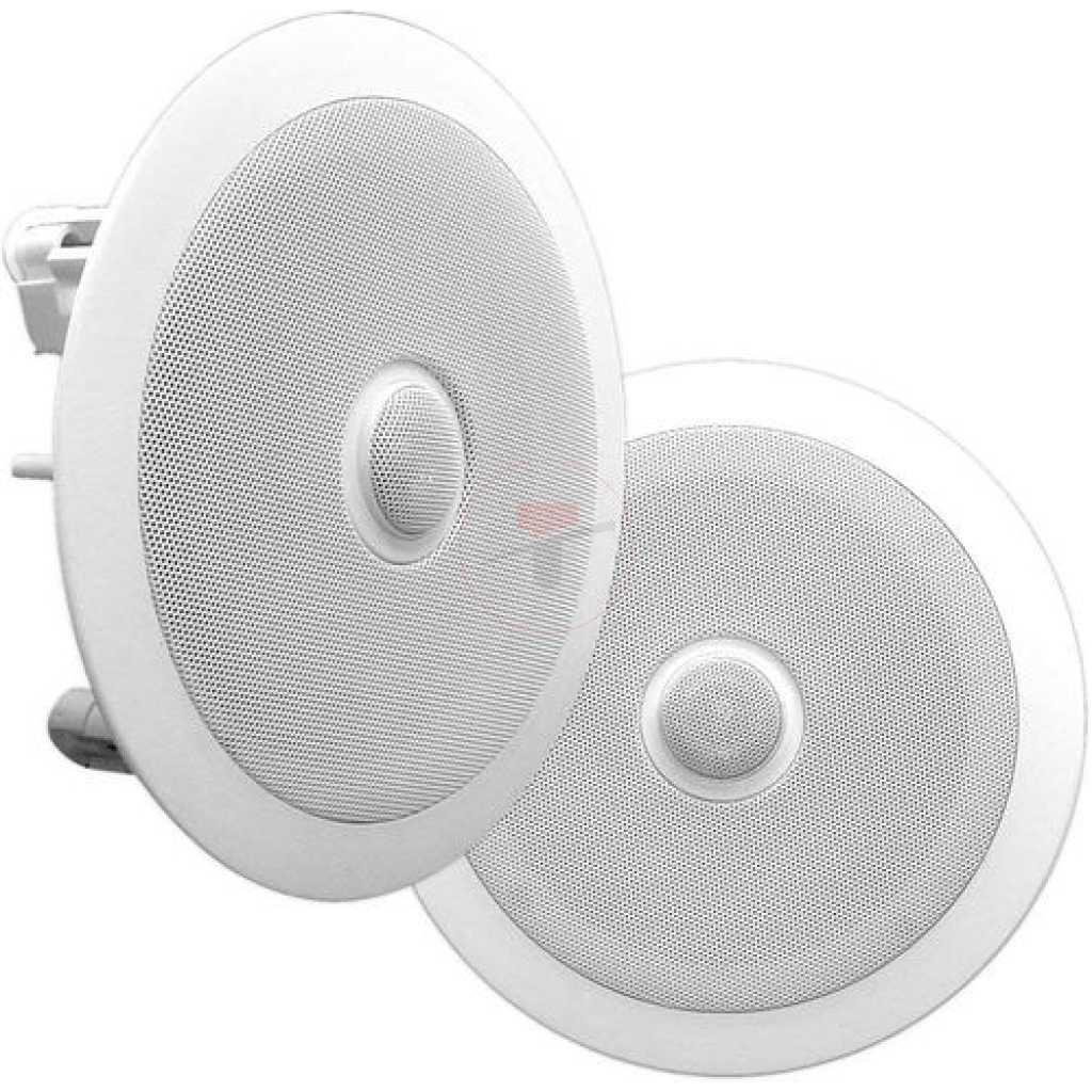 Pylepro Pyle Pair- 6.5” In-Wall/In-Ceiling Midbass Speakers 2-Way Woofer Speaker System Directable 1” Titanium Dome Tweeter Flush Mount Design w/ 65Hz – 22kHz Frequency Response 250 Watts Peak – White